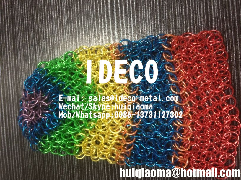 Rainbow Stainless Steel Chainmail Dice Bags, Ring Mesh Chain Mail Coin